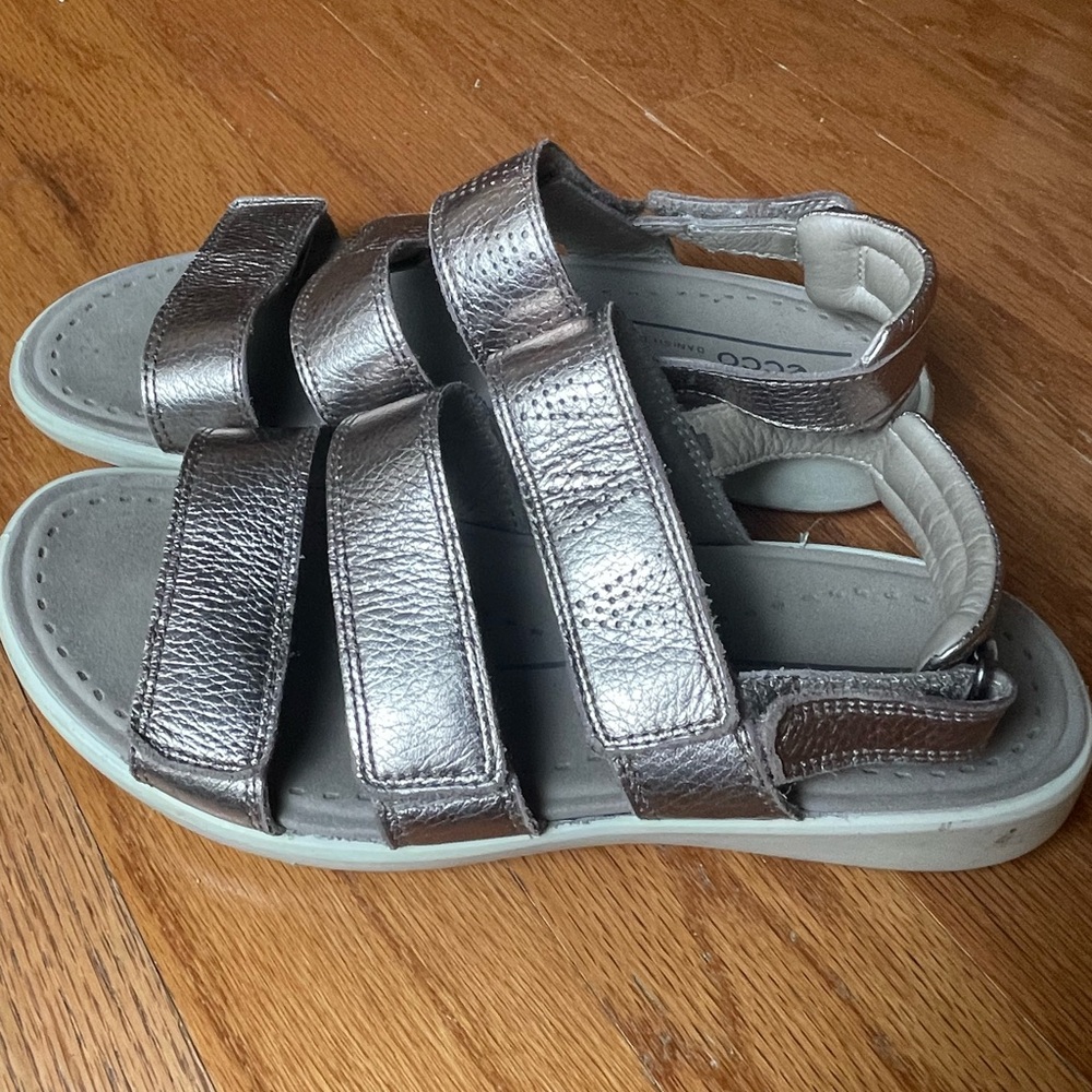 Ecco Shiny Silver Strap Sandals - Picture 3 of 8